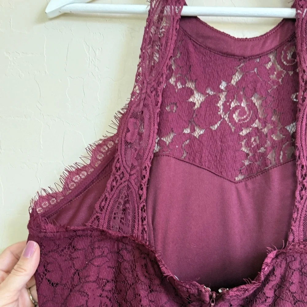 Lulu’s Dance All Evening Maxi Dress Lace Burgundy Halter Large Bridesmaid Prom - Picture 9 of 11